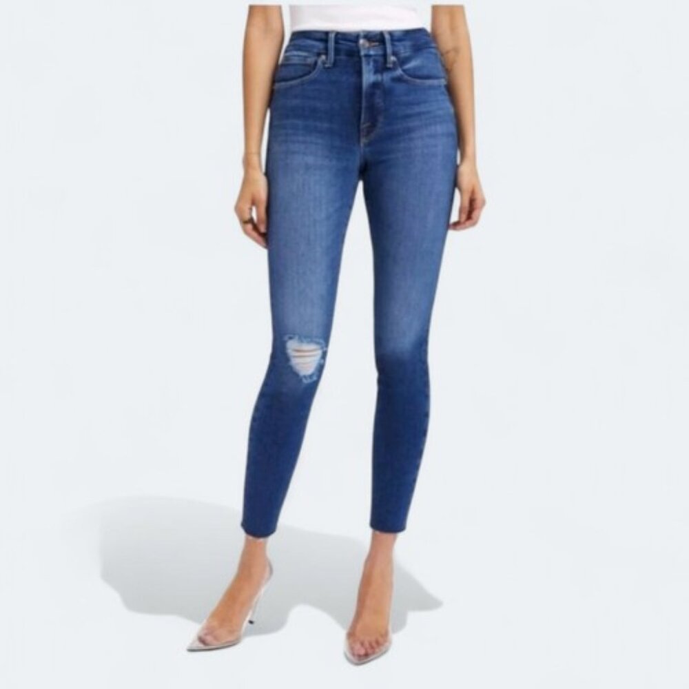 Good American Good Legs Crop Jeans – Size 15 – Distressed Skinny Stretch